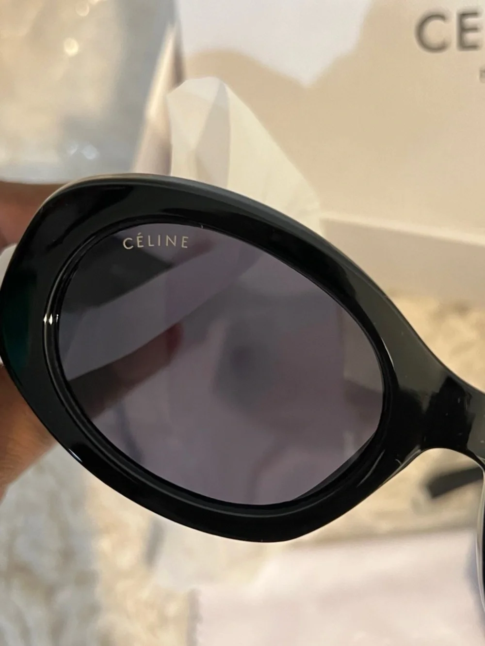 Celine Black Oval Sunglasses with Gold Logo Detail